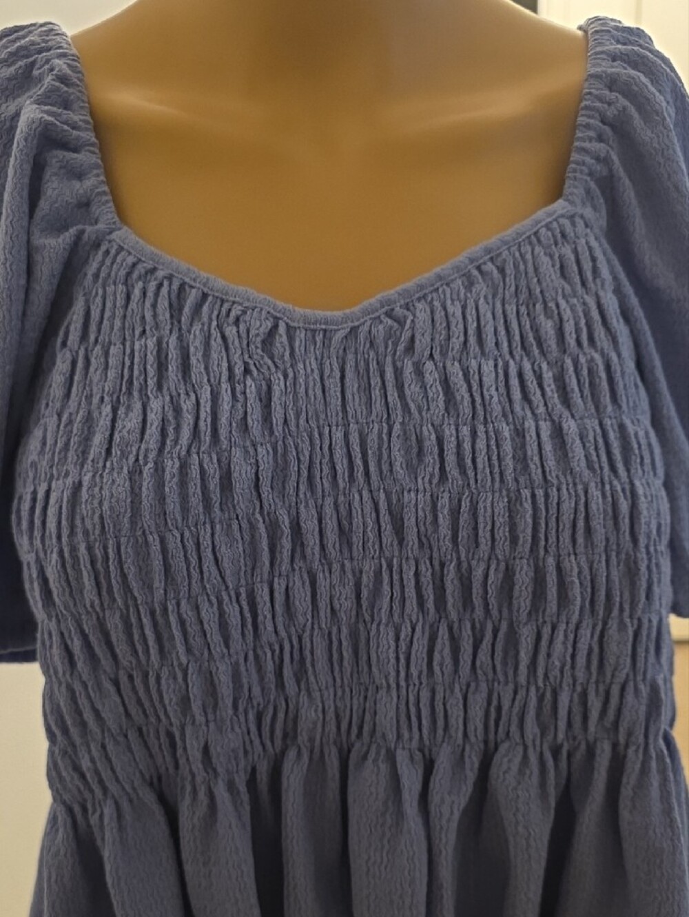 Nwt For Good Blue Smocked Peplum Puff-Sleeve Top - Picture 2 of 8